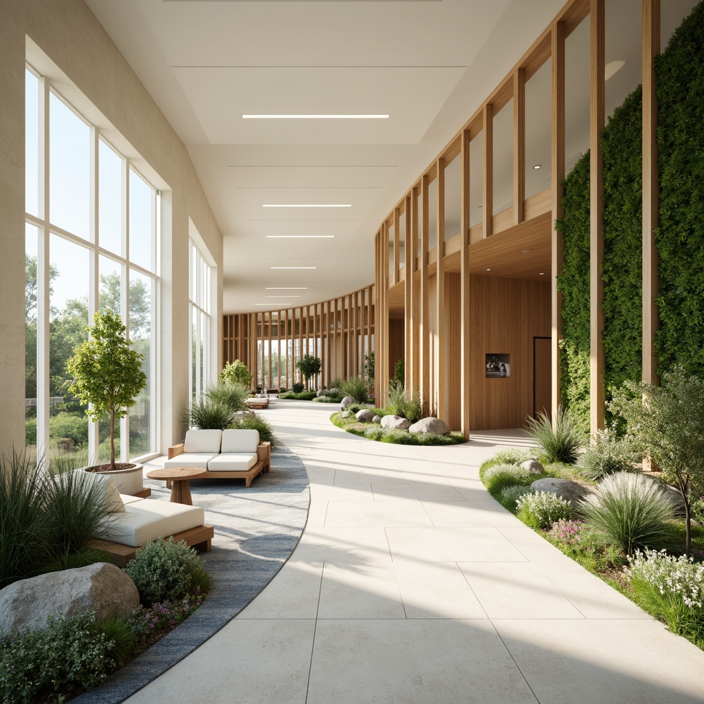 Prompt: Soothing healthcare facility, calming atmosphere, gentle curves, natural wood accents, soft pastel colors, creamy whites, pale blues, muted greens, warm beige tones, comforting textiles, plush furnishings, serene water features, lush green walls, abundant natural light, subtle gradient effects, shallow depth of field, 1/1 composition, realistic reflections, ambient occlusion.