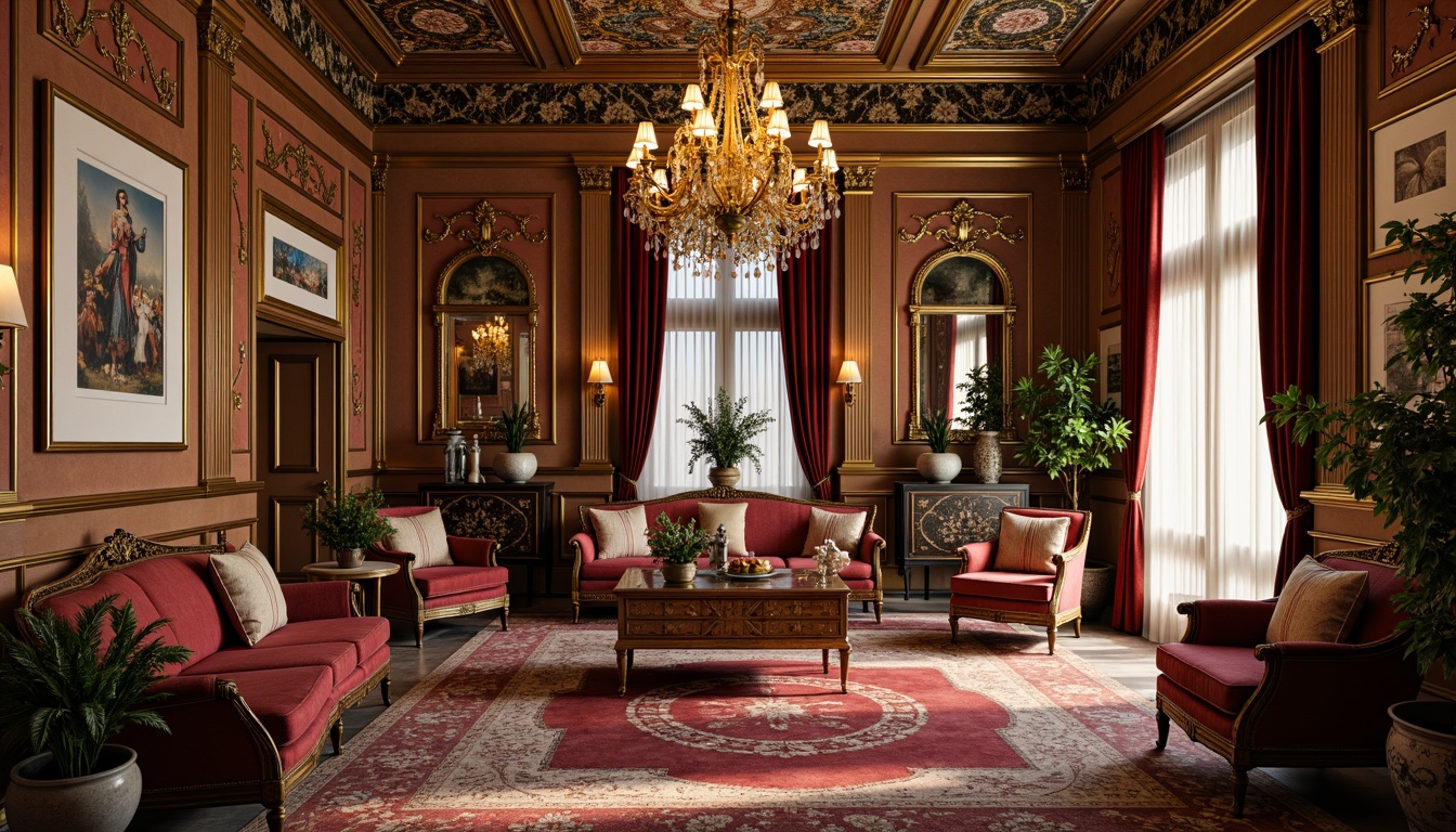 Prompt: Luxurious apartment interior, Byzantine-inspired ornate details, golden accents, intricate mosaics, ornate arches, grand chandeliers, rich velvet fabrics, jewel-toned color palette, lavish furnishings, marble floors, ornamental columns, gilded frames, opulent textiles, regal atmosphere, warm soft lighting, shallow depth of field, 1/1 composition, realistic textures, ambient occlusion.