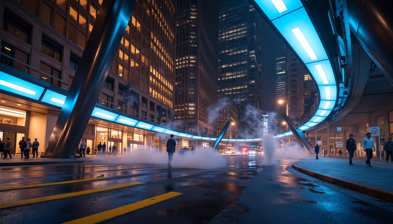 Prompt: Futuristic bridge design, sleek metal structures, LED lighting systems, neon accents, dynamic color changing effects, misty atmospheric fog, urban cityscape, modern skyscrapers, bustling traffic flow, vibrant nightlife ambiance, warm golden hour lighting, shallow depth of field, 1/1 composition, low-angle shot, realistic reflections, ambient occlusion.