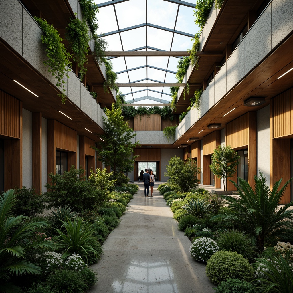 Prompt: Vibrant atrium, lush greenery, natural stone walls, wooden accents, clerestory windows, skylights, solar tubes, reflective surfaces, ambient lighting, soft warm glow, indirect illumination, layered shading, 3/4 composition, panoramic view, realistic textures, subtle color palette, earthy tones, organic forms, minimalist decor, cozy atmosphere, serene ambiance.