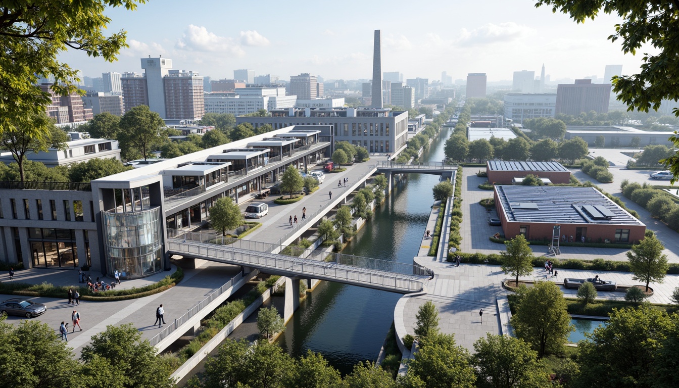 Prompt: Futuristic pedestrian bridge, sleek metal arches, LED lighting systems, solar panels, wind turbines, green roofs, eco-friendly materials, innovative cooling technologies, shaded outdoor spaces, misting systems, modern urban landscape, bustling city streets, vibrant street art, dynamic crowd simulations, realistic reflections, shallow depth of field, 3/4 composition, panoramic view, ambient occlusion.