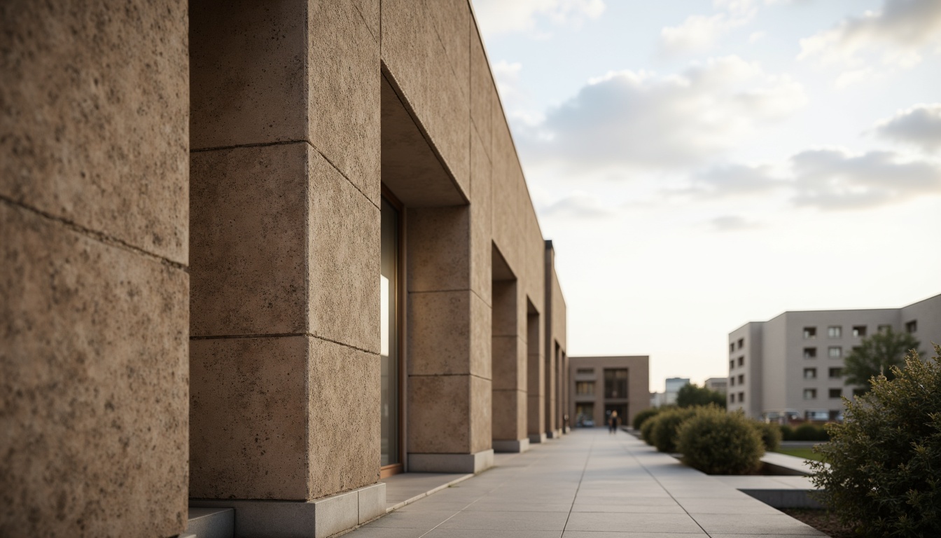 Prompt: Lavacrete building facade, rough stone texture, earthy tone, natural material, modern architecture, sleek lines, minimalist design, urban cityscape, cloudy sky, soft diffused lighting, shallow depth of field, 1/1 composition, realistic rendering, ambient occlusion.