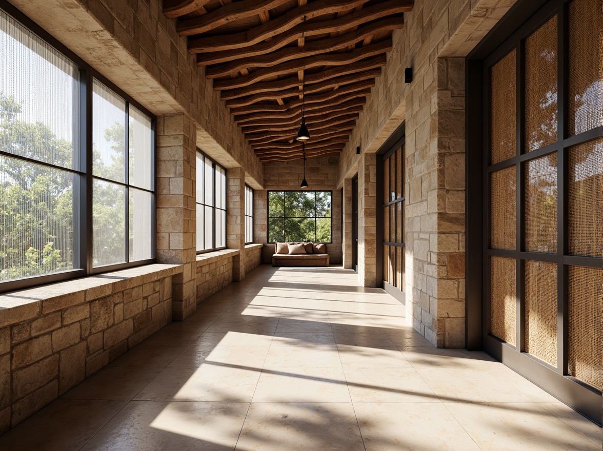 Prompt: Rustic stone walls, weathered wooden planks, metallic mesh facades, translucent glass bricks, rough-hewn concrete columns, smooth marble floors, glossy steel beams, woven bamboo screens, tactile brick surfaces, earthy adobe structures, natural fiber textiles, ambient lighting effects, shallow depth of field, 1/1 composition, realistic material rendering, subtle normal mapping.