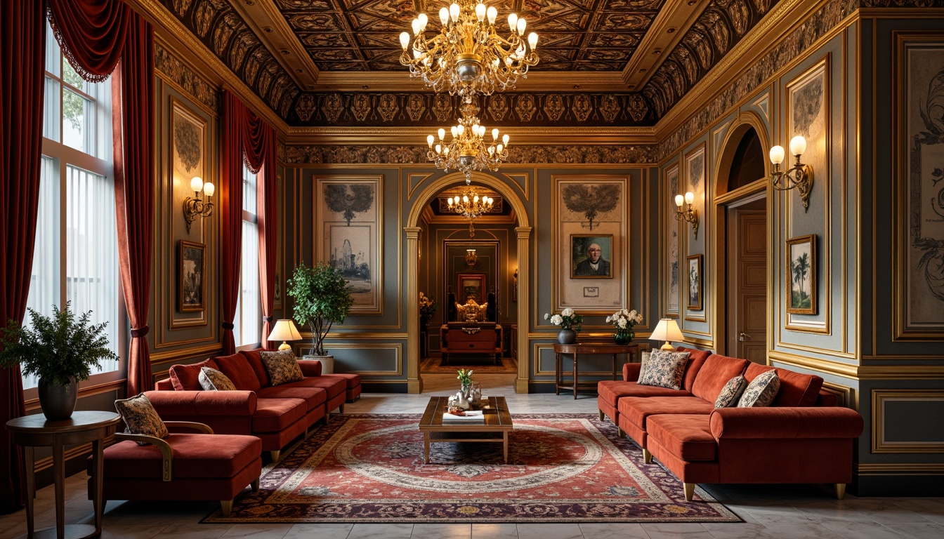 Prompt: Luxurious apartment interior, Byzantine-inspired ornate details, golden accents, intricate mosaics, ornate arches, grand chandeliers, rich velvet fabrics, jewel-toned color palette, lavish furnishings, marble floors, ornamental columns, gilded frames, opulent textiles, regal atmosphere, warm soft lighting, shallow depth of field, 1/1 composition, realistic textures, ambient occlusion.