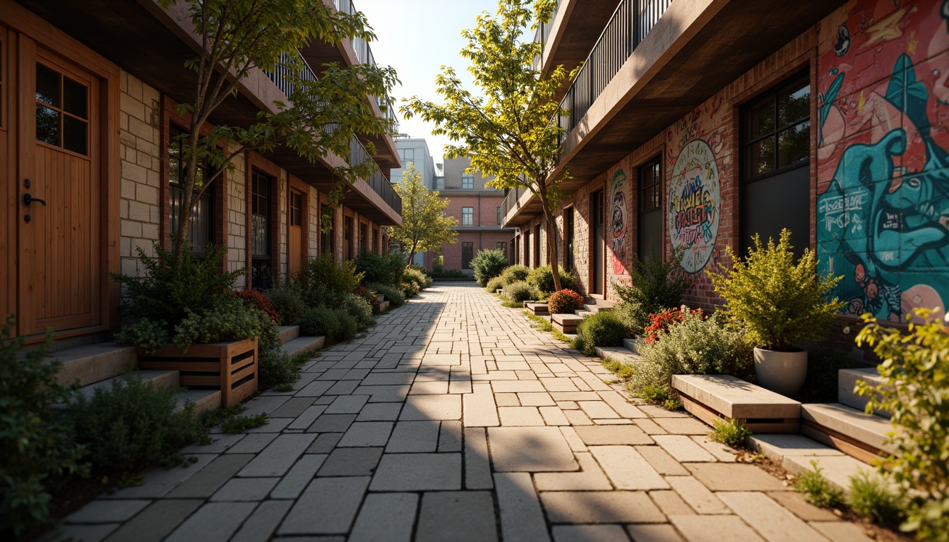 Prompt: Rustic wooden planks, distressed metal sheets, rough stone walls, vibrant graffiti murals, eclectic urban landscapes, gritty alleyways, worn brick facades, ornate architectural details, intricate mosaic patterns, warm golden lighting, shallow depth of field, 1/1 composition, realistic textures, ambient occlusion.