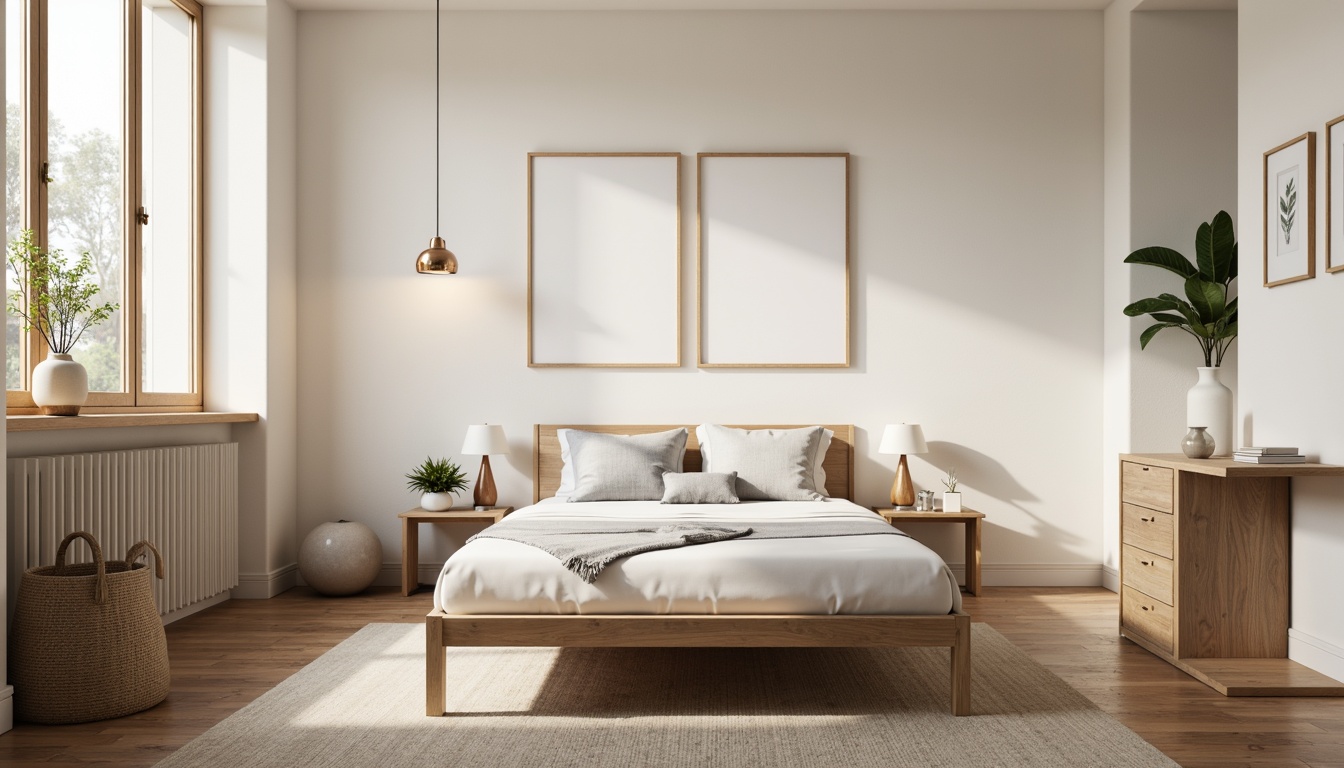 Prompt: Monochromatic dorm room, minimalist decor, soft beige walls, light wood furniture, simple bed frame, crisp white bedding, subtle gray accents, industrial metal lamps, natural fiber rugs, calm atmosphere, warm softbox lighting, shallow depth of field, 1/1 composition, realistic textures, ambient occlusion.