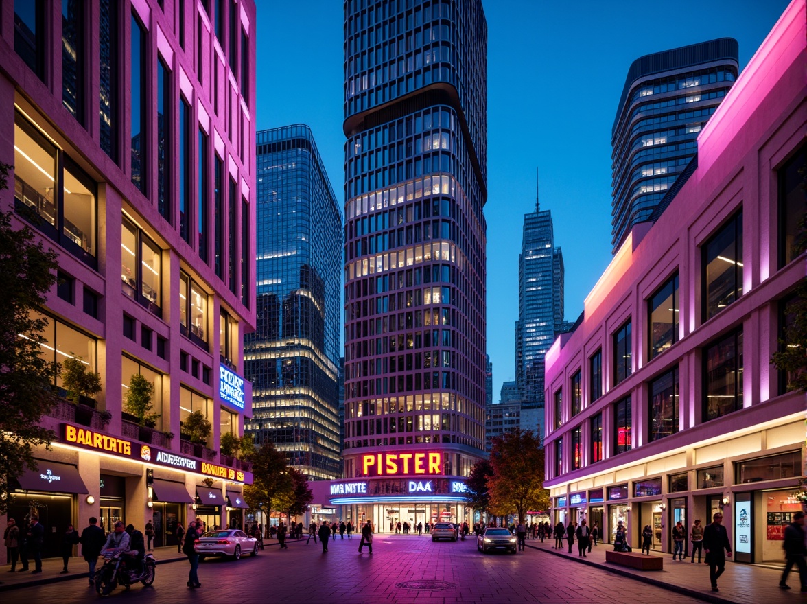 Prompt: Vibrant cityscape, sleek skyscrapers, bold color blocking, neon lights, metallic accents, glass facades, modernist architecture, monochromatic schemes, pastel hues, earthy tones, industrial chic, exposed brick, polished concrete, minimalist decor, futuristic ambiance, LED lighting, dynamic shadows, high-contrast colors, 3D modeling, atmospheric perspective, cinematic composition.