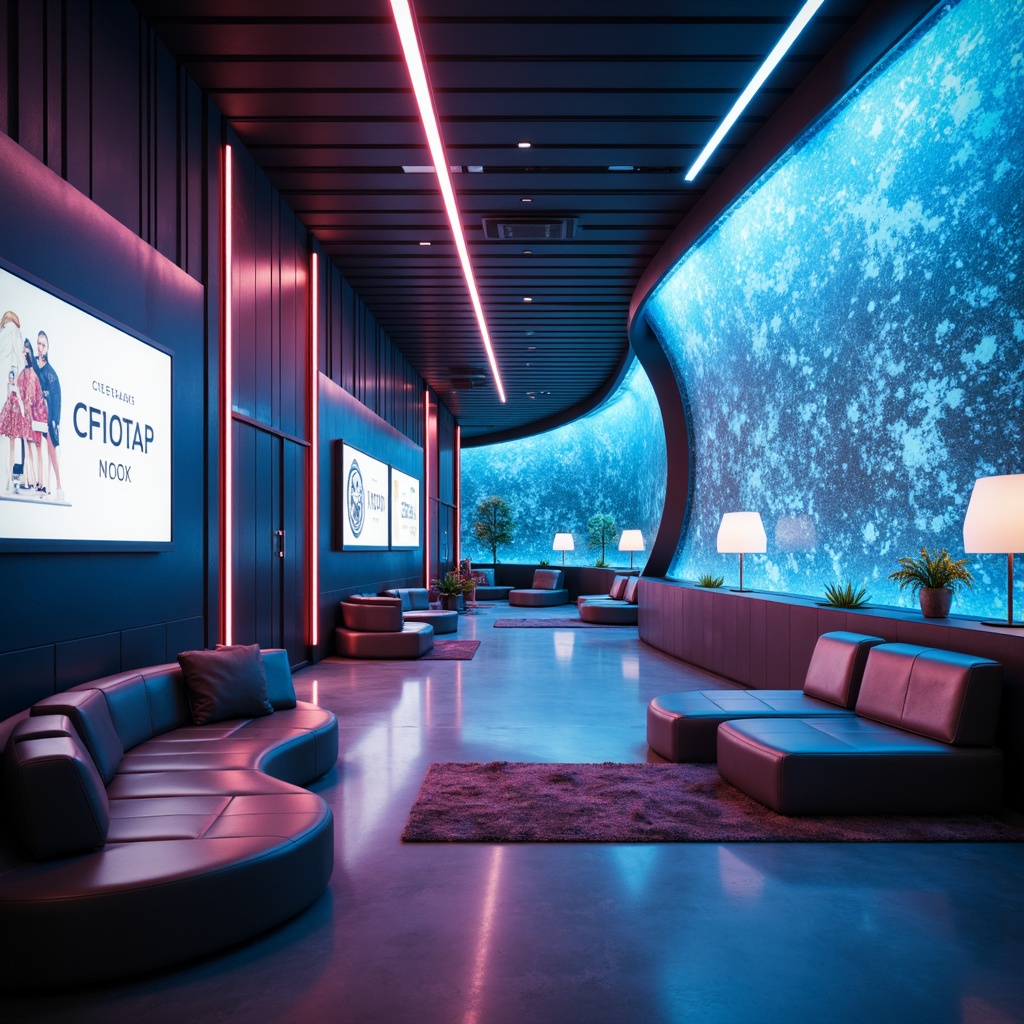 Prompt: Futuristic interior space, sleek metallic walls, neon-lit accents, holographic displays, minimalist furniture, curved lines, geometric patterns, ambient LED lighting, soft glowing orbs, levitating objects, zero-gravity atmosphere, futuristic gadgets, high-tech appliances, virtual reality interfaces, augmented reality experiences, cyberpunk-inspired decor, iridescent color schemes, reflective surfaces, 3D-printed structures, modular design, open-plan layout, panoramic views, shallow depth of field, cinematic composition.