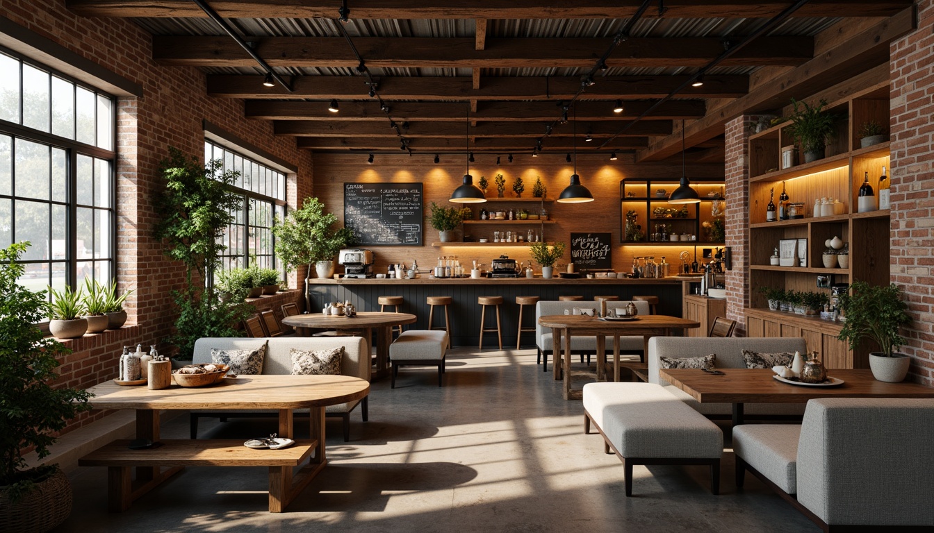 Prompt: Cozy coffee shop, reclaimed wood accents, exposed brick walls, polished concrete floors, industrial metal beams, warm pendant lighting, comfortable sofas, rustic wooden tables, vintage decorative items, lush greenery, natural stone countertops, earthy color palette, soft warm ambiance, shallow depth of field, 1/1 composition, realistic textures, ambient occlusion.