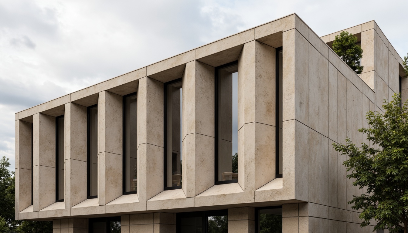 Prompt: Lavacrete building facade, rough stone texture, earthy tone, natural material, modern architecture, sleek lines, minimalist design, urban cityscape, cloudy sky, soft diffused lighting, shallow depth of field, 1/1 composition, realistic rendering, ambient occlusion.