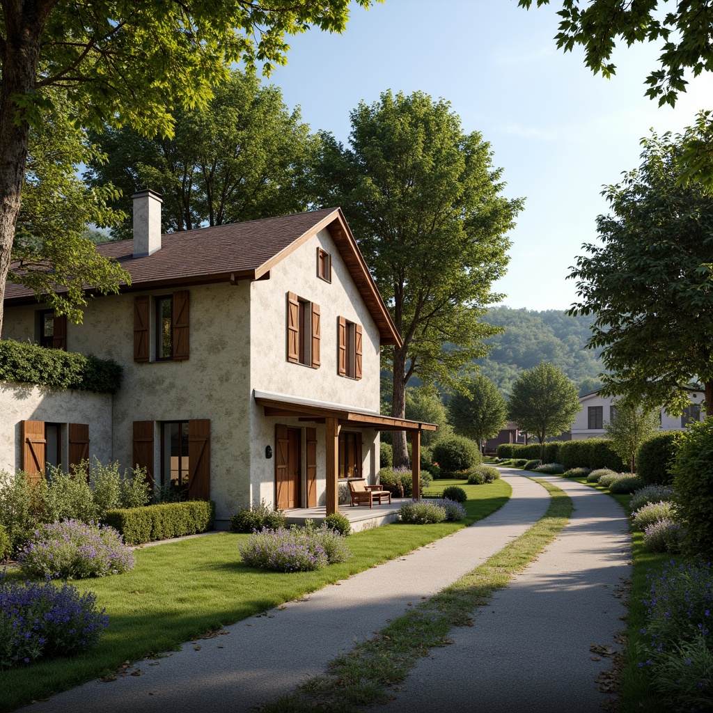 Prompt: Rustic rural cottage, natural stone walls, wooden shutters, earthy color palette, pitched roof, overhanging eaves, lush greenery, blooming wildflowers, winding country roads, serene countryside, warm sunny day, soft diffused lighting, shallow depth of field, 1/2 composition, intimate framing, realistic textures, ambient occlusion.