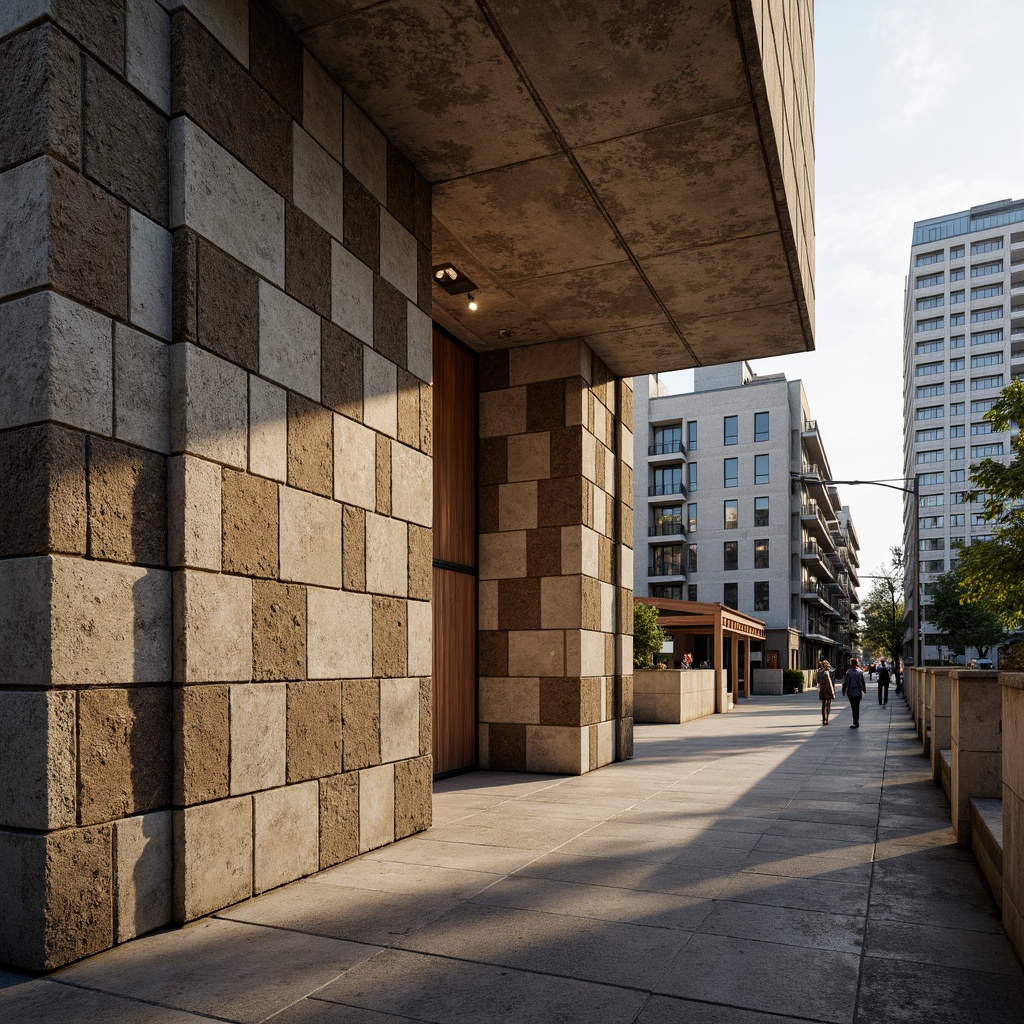 Prompt: Lavacrete architectural material, rough stone texture, earthy tone, natural pattern, rustic aesthetic, modern brutalist design, industrial chic atmosphere, urban landscape, cityscape background, dramatic lighting, high contrast shadows, 1/1 composition, realistic rendering, ambient occlusion.