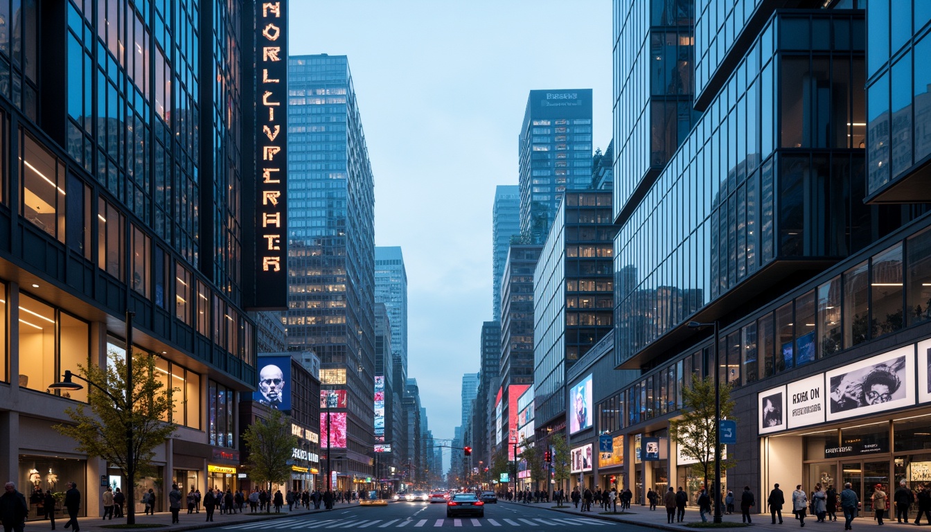 Prompt: Futuristic cityscape, sleek skyscrapers, iridescent glass facades, metallic frames, neon lights, holographic advertisements, bustling streets, flying cars, robotic pedestrians, cyberpunk atmosphere, misty evening, soft blue lighting, shallow depth of field, 1/1 composition, panoramic view, realistic reflections, ambient occlusion.