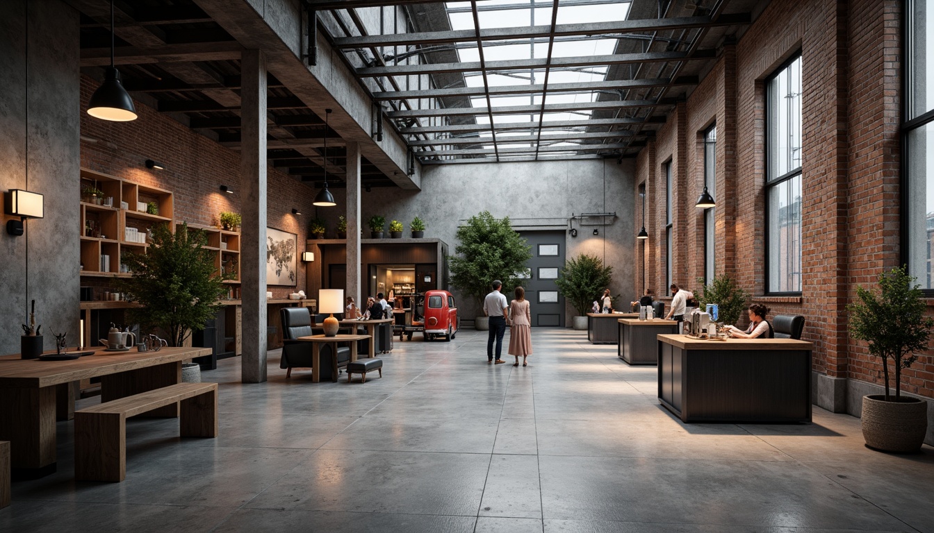 Prompt: Industrial factory setting, exposed brick walls, metal beams, concrete floors, minimalist decor, functional machinery, textured surfaces, distressed wood accents, industrial lighting fixtures, urban atmosphere, cloudy day, soft diffused lighting, shallow depth of field, 1/1 composition, realistic materials, ambient occlusion.