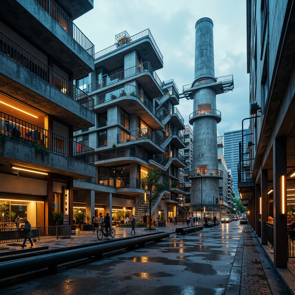 Prompt: Industrial energy plant, deconstructivist architecture, exposed steel beams, rusted metal pipes, concrete foundations, neon-lit control rooms, futuristic machinery, vibrant orange accents, deep blue tones, metallic silver hues, bold yellow highlights, distressed textures, urban cityscape, cloudy grey skies, dramatic lighting, high contrast shadows, 1/2 composition, cinematic atmosphere, realistic reflections, ambient occlusion.