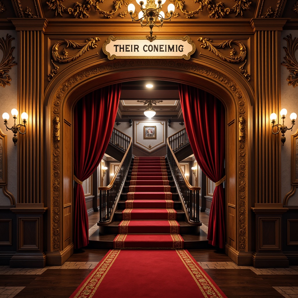 Prompt: Retro cinema facade, ornate decorations, vintage signage, red carpet entrance, grand staircases, luxurious velvet curtains, golden accents, intricate moldings, dimly lit corridors, nostalgic ambiance, warm color palette, softbox lighting, shallow depth of field, 1/1 composition, cinematic framing, realistic textures, ambient occlusion.