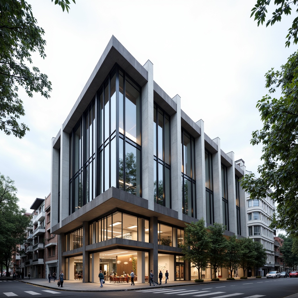 Prompt: Modern church facade, sleek lines, minimalist design, large glass windows, steel frames, cantilevered roofs, abstract sculptures, subtle lighting, neutral color palette, brutalist architecture, geometric patterns, urban landscape, busy streets, contemporary cityscape, overcast sky, soft diffused light, shallow depth of field, 1/1 composition, realistic textures, ambient occlusion.