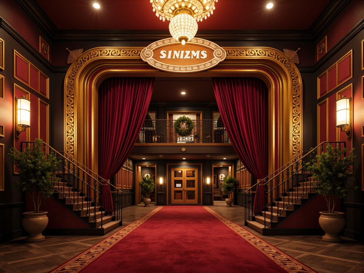 Prompt: Retro cinema facade, ornate decorations, vintage signage, red carpet entrance, grand staircases, luxurious velvet curtains, golden accents, intricate moldings, dimly lit corridors, nostalgic ambiance, warm color palette, softbox lighting, shallow depth of field, 1/1 composition, cinematic framing, realistic textures, ambient occlusion.