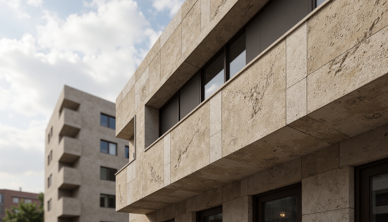 Prompt: Lavacrete building facade, rough stone texture, earthy tone, natural material, modern architecture, sleek lines, minimalist design, urban cityscape, cloudy sky, soft diffused lighting, shallow depth of field, 1/1 composition, realistic rendering, ambient occlusion.