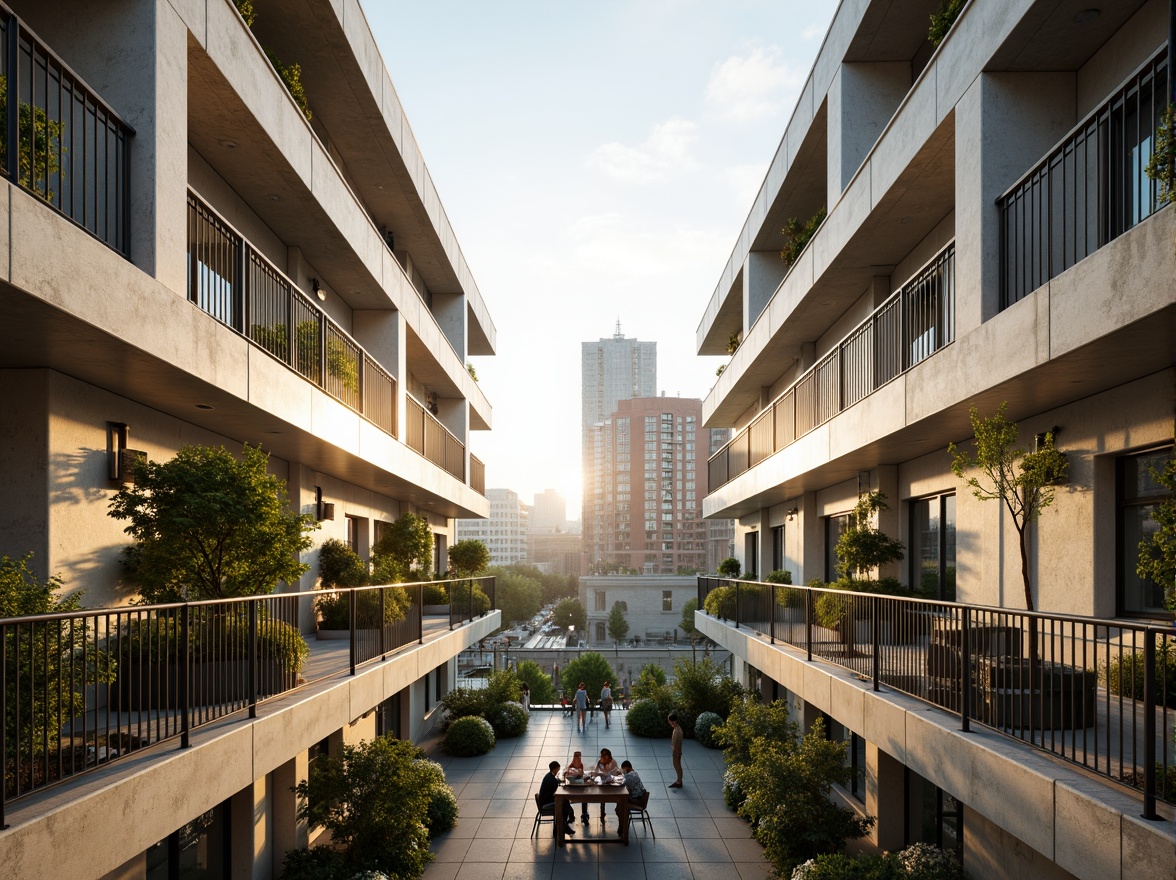 Prompt: Eco-friendly dormitory, polycarbonate walls, translucent roofing, natural ventilation, energy-efficient lighting, minimalist decor, recycled furniture, greenery-filled balconies, urban cityscape views, modern architecture, sleek lines, industrial chic aesthetic, soft warm glow, shallow depth of field, 1/1 composition, realistic textures, ambient occlusion.