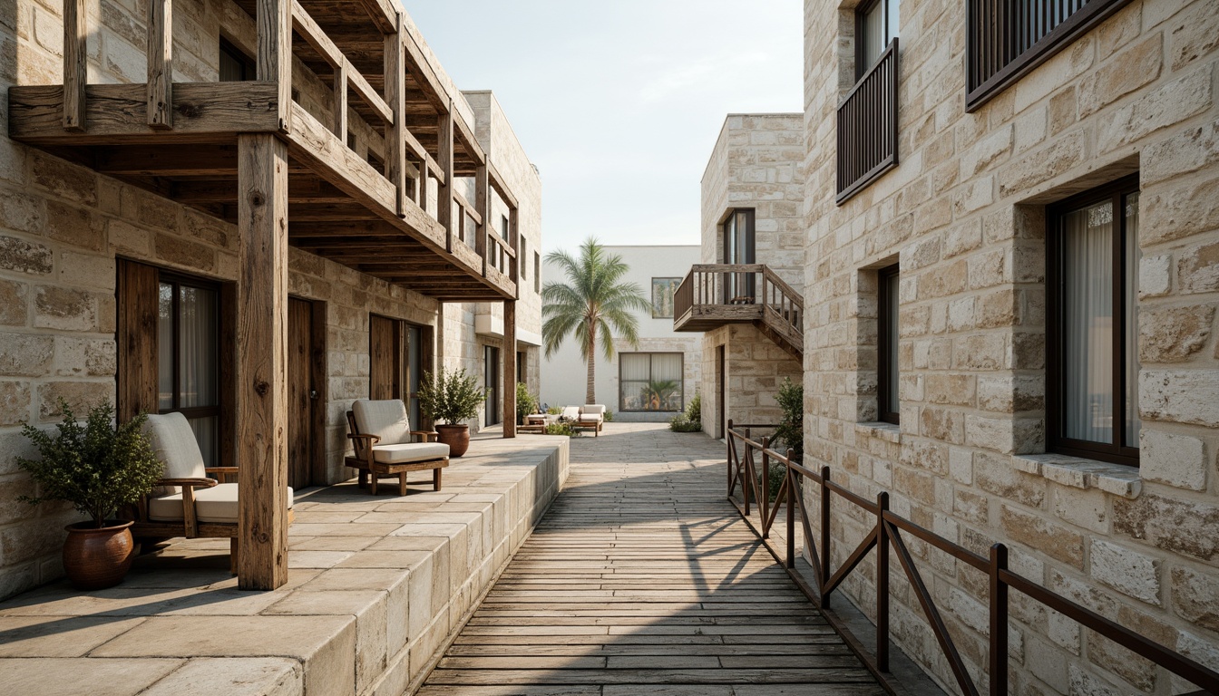 Prompt: Weathered wooden docks, rusty metal railings, rough stone walls, driftwood accents, sea-salt-eroded concrete, ocean-battered brick facades, coral-inspired stucco, sandy dune-like terrain, misty ocean air, warm sunlight, soft focus, shallow depth of field, 1/2 composition, realistic textures, ambient occlusion, natural worn edges, distressed finishes, beachy color palette.