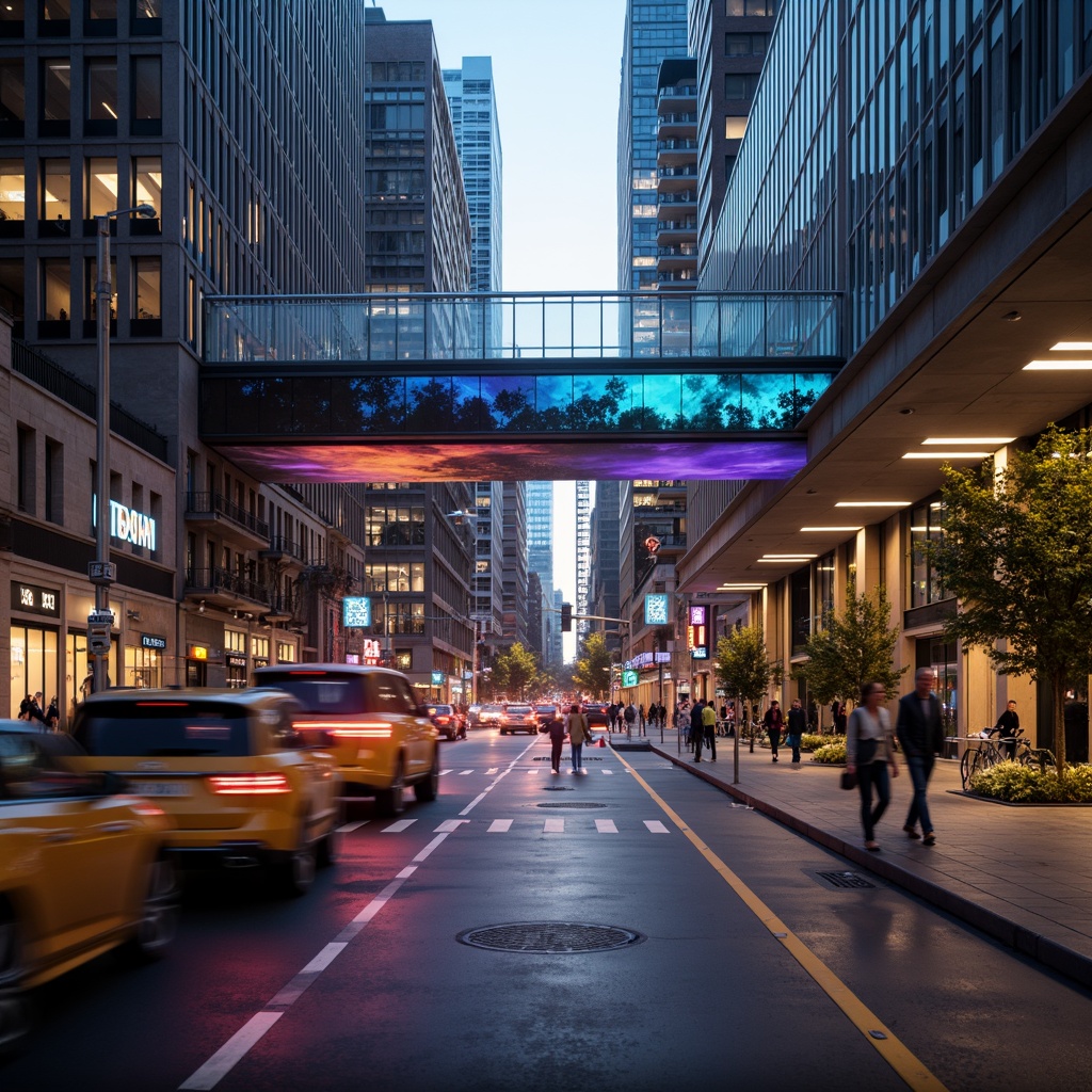 Prompt: Futuristic bridge design, sleek metal structures, LED lighting systems, neon accents, dynamic color changing effects, misty atmospheric fog, urban cityscape, modern skyscrapers, bustling traffic flow, vibrant nightlife ambiance, warm golden hour lighting, shallow depth of field, 1/1 composition, low-angle shot, realistic reflections, ambient occlusion.