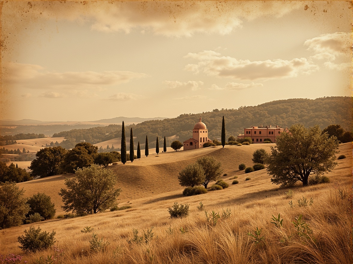 Prompt: Earthy Sienna tones, warm beige backgrounds, rustic terracotta accents, natural stone textures, weathered wood elements, vintage distressed finishes, earthy landscape inspirations, Tuscan countryside scenery, rolling hills, cypress trees, warm sunny days, soft golden lighting, shallow depth of field, 1/1 composition, realistic renderings, ambient occlusion.