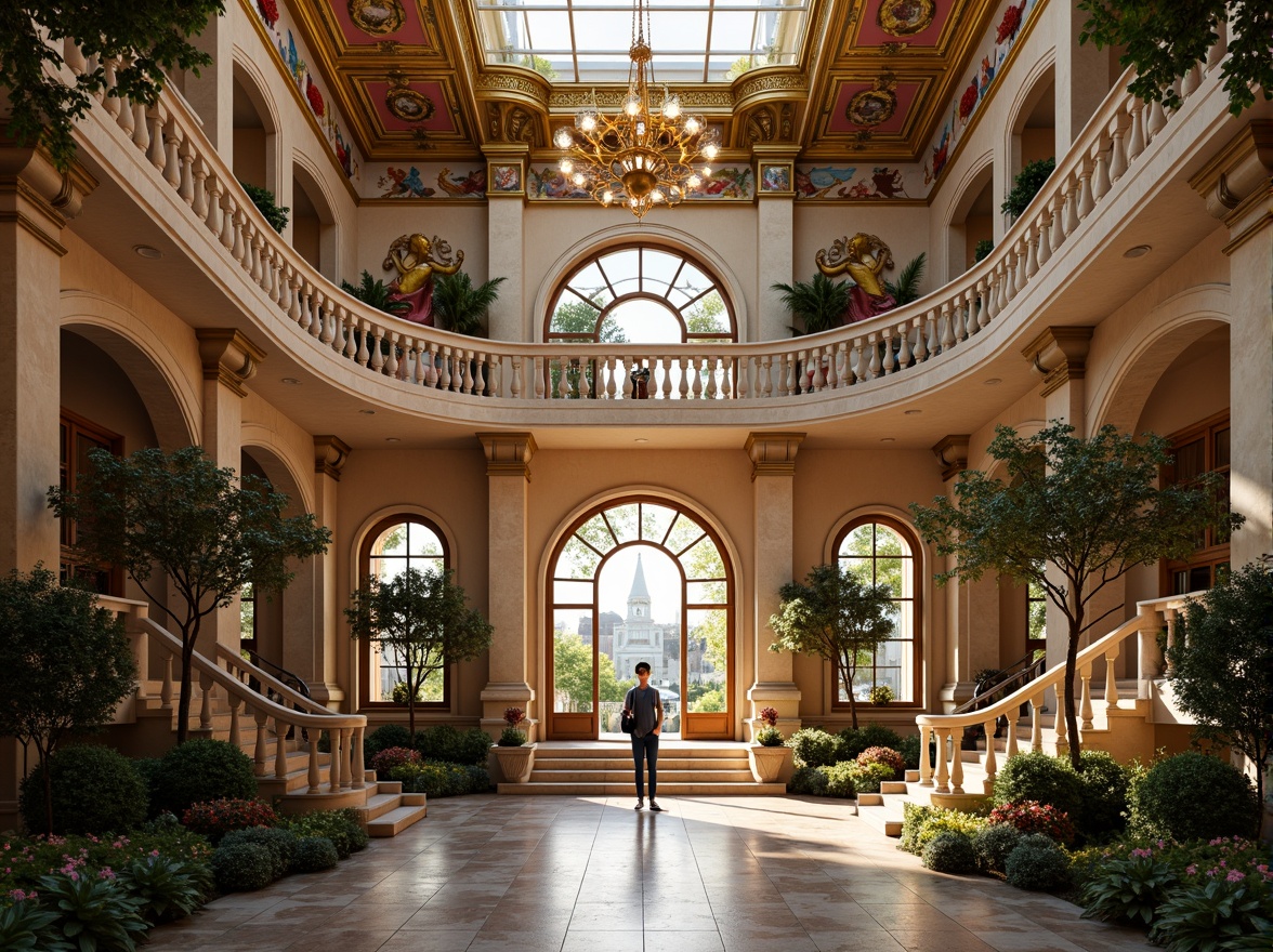 Prompt: Intricate kindergarten, ornate Baroque architecture, lavish decorations, golden accents, curved lines, grand entrance, sweeping staircases, opulent chandeliers, vibrant colorful murals, whimsical sculptures, playful fountains, lush greenery, soft warm lighting, shallow depth of field, 1/1 composition, realistic textures, ambient occlusion.