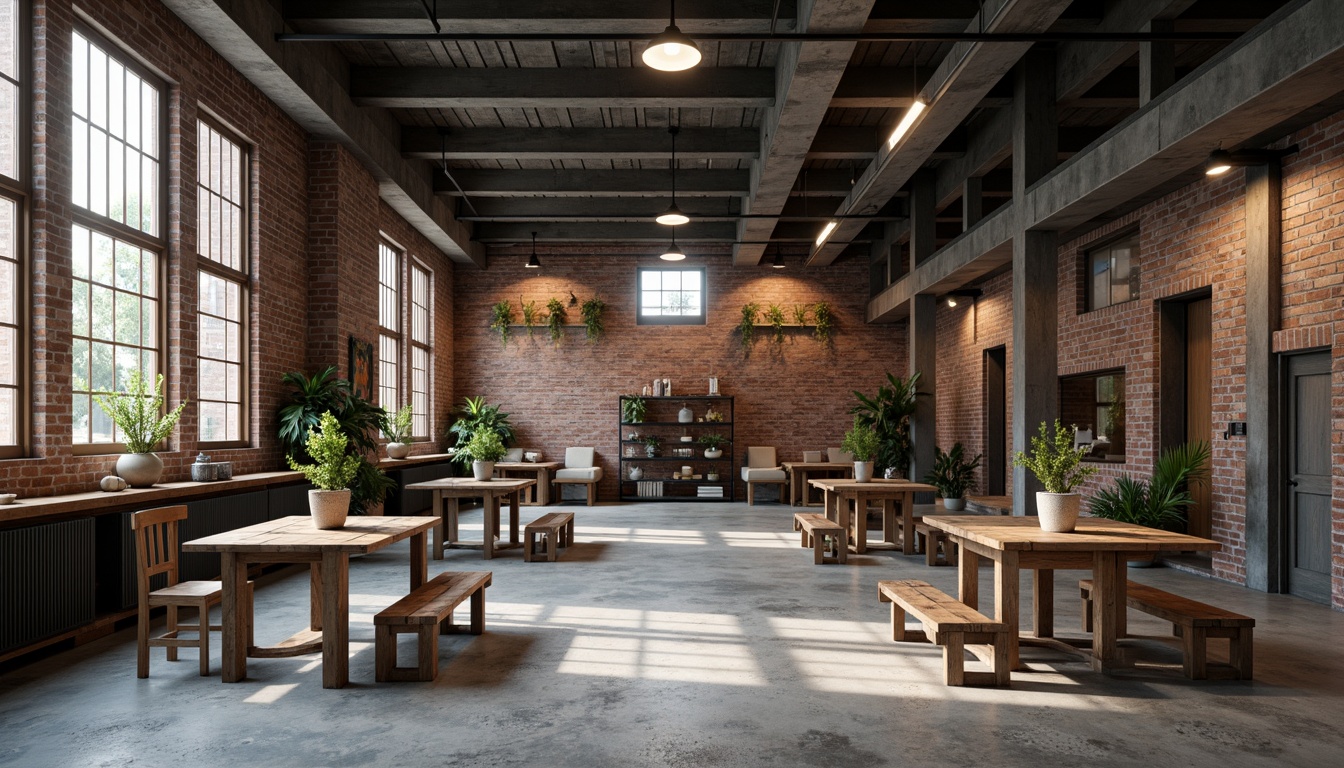 Prompt: Industrial factory setting, exposed brick walls, metal beams, concrete floors, minimalist decor, functional lighting, textured surfaces, distressed wood accents, rusty metal details, urban atmosphere, soft natural light, shallow depth of field, 1/1 composition, realistic materials, ambient occlusion.