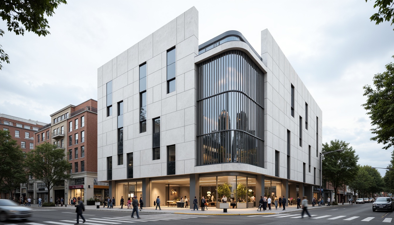 Prompt: Modern church facade, sleek lines, minimalist architecture, large glass windows, metal frames, subtle ornamentation, neutral color palette, clean surfaces, geometric shapes, abstract patterns, urban surroundings, busy streets, pedestrian traffic, cloudy sky, soft natural light, shallow depth of field, 1/1 composition, realistic textures, ambient occlusion.