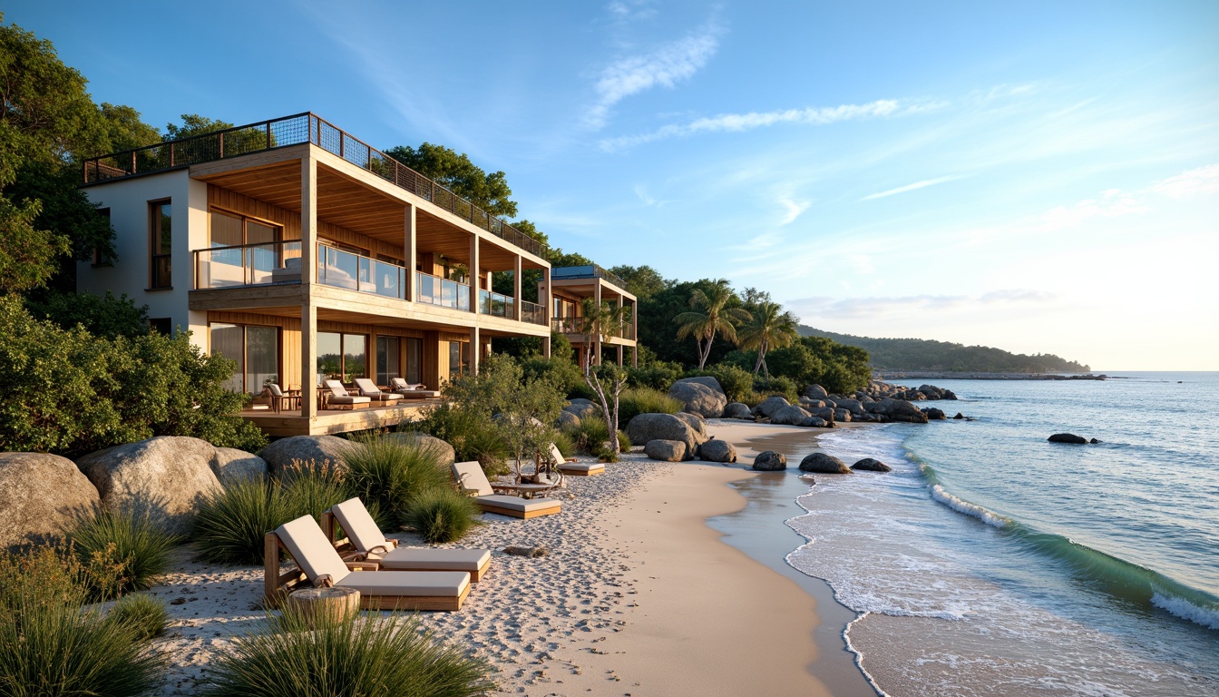 Prompt: Eco-friendly coastal residence, oceanfront views, sandy beaches, driftwood accents, recycled materials, green roofs, solar panels, wind turbines, rainwater harvesting systems, natural ventilation, large windows, sliding glass doors, minimalist interior design, reclaimed wood flooring, low-carbon footprint, energy-efficient appliances, organic gardens, native plant species, sea-inspired color palette, soft ocean breeze, warm sunlight, shallow depth of field, 1/1 composition, realistic textures, ambient occlusion.