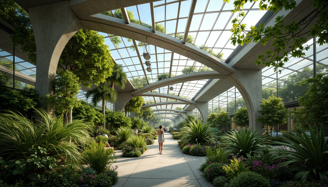 Prompt: Lush tropical plants, futuristic greenhouse architecture, curved glass surfaces, steel frames, automated irrigation systems, misting humidifiers, natural ventilation, abundant sunlight, soft warm lighting, shallow depth of field, 3/4 composition, panoramic view, realistic textures, ambient occlusion, vibrant green walls, living roofs, organic shapes, biomimicry elements, sustainable materials, eco-friendly systems, innovative climate control, futuristic furniture, minimalist decor, serene ambiance, peaceful atmosphere.