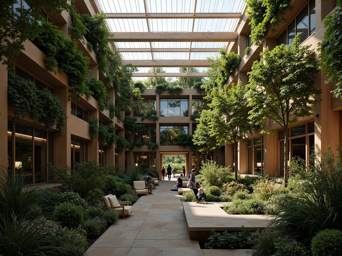 Prompt: Vibrant atrium, lush greenery, natural stone walls, wooden accents, clerestory windows, skylights, solar tubes, reflective surfaces, ambient lighting, soft warm glow, indirect illumination, layered shading, 3/4 composition, panoramic view, realistic textures, subtle color palette, earthy tones, organic forms, minimalist decor, cozy atmosphere, serene ambiance.