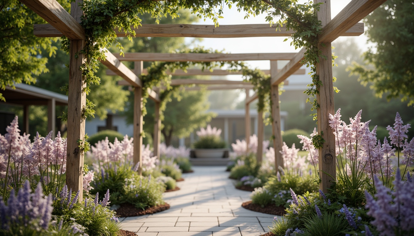 Prompt: Pastel purple flowers, delicate tendrils, soft lavender hues, gentle peach tones, creamy whites, warm beige accents, lush green foliage, whimsical garden scenes, romantic arbors, ornate ironwork, vintage distressed wood, natural stone pathways, dreamy afternoon light, shallow depth of field, 1/1 composition, intimate close-ups, realistic textures, ambient occlusion.