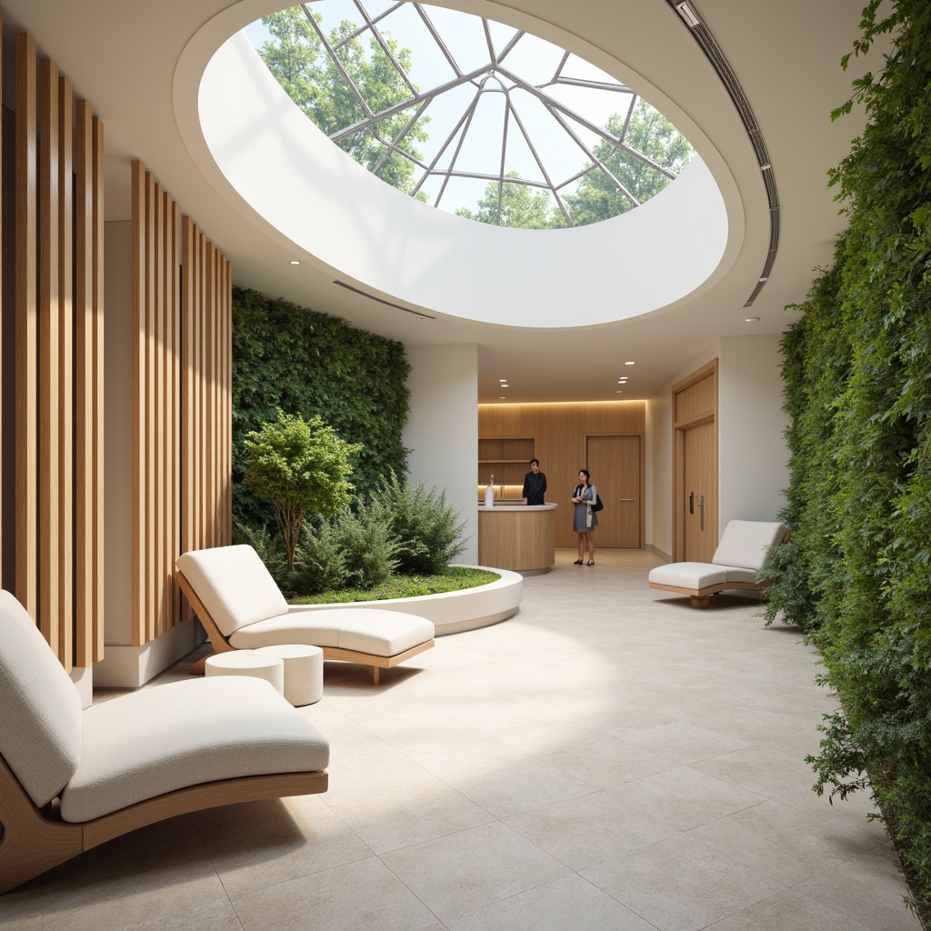 Prompt: Soothing healthcare facility, calming atmosphere, gentle curves, natural wood accents, soft pastel colors, creamy whites, pale blues, muted greens, warm beige tones, comforting textiles, plush furnishings, serene water features, lush green walls, abundant natural light, subtle gradient effects, shallow depth of field, 1/1 composition, realistic reflections, ambient occlusion.