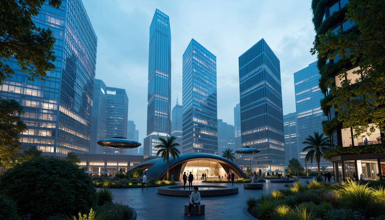 Prompt: Futuristic cityscape, neon-lit skyscrapers, holographic advertisements, levitating transportation pods, curved metallic buildings, iridescent glass facades, angular rooftops, verdant green walls, hydroponic gardens, misty atmospheric effects, soft blue ambient lighting, shallow depth of field, 1/1 composition, panoramic view, realistic reflections, ambient occlusion, sleek modern furniture, minimalist decor, futuristic gadgets, virtual reality interfaces, augmented reality displays.