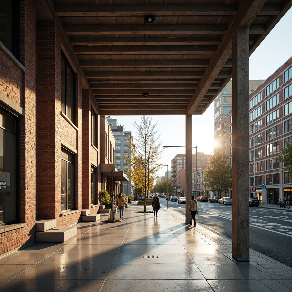 Prompt: Modern building facade, exposed steel beams, industrial chic aesthetic, polished concrete floors, minimalist interior design, open-plan layout, floor-to-ceiling windows, natural light pouring in, urban cityscape views, bustling streets, vibrant street art, eclectic neighborhood vibe, warm golden lighting, shallow depth of field, 1/1 composition, realistic textures, ambient occlusion.