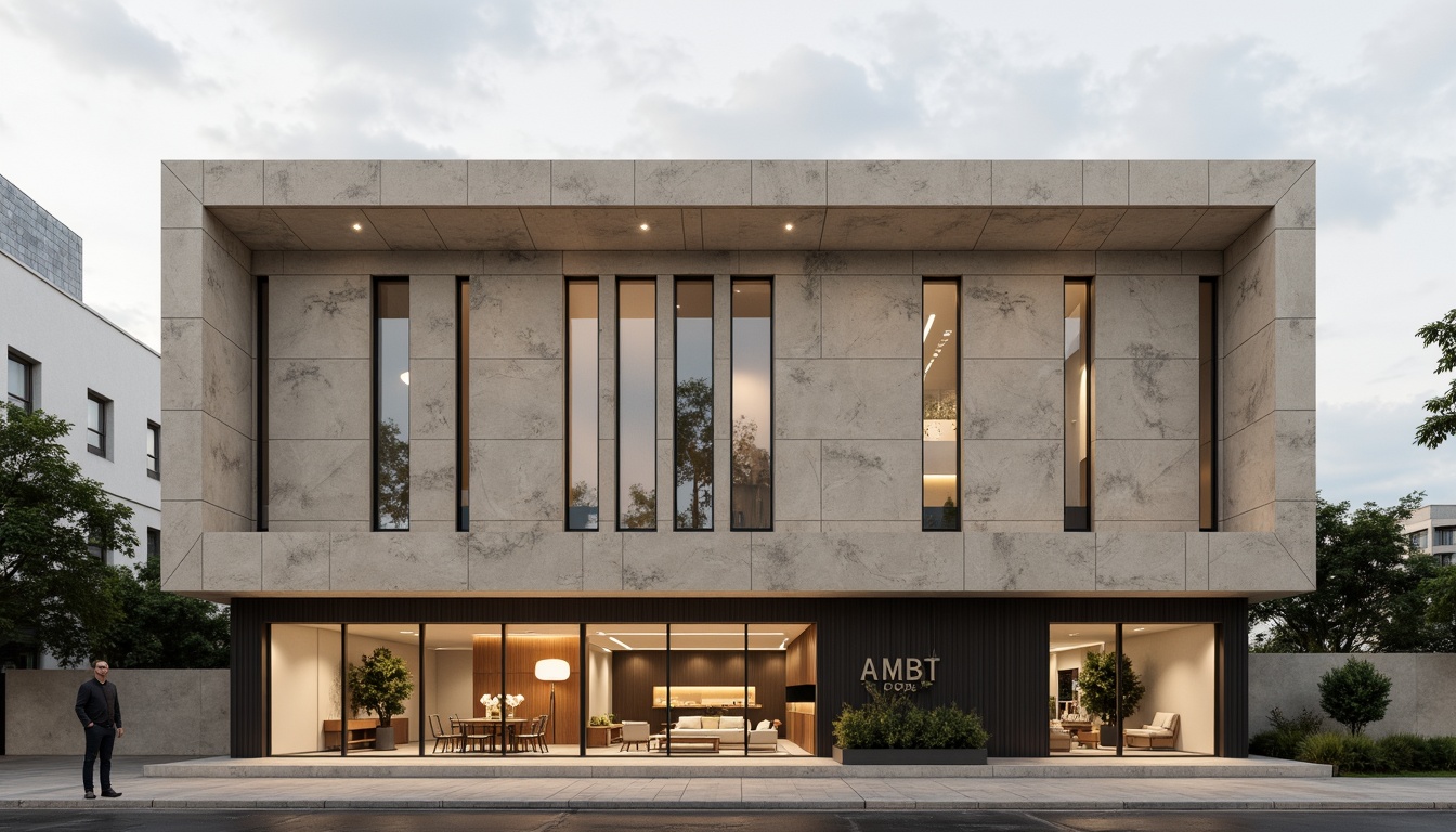 Prompt: Lavacrete building facade, rough stone texture, earthy tone, natural material, modern architecture, sleek lines, minimalist design, urban cityscape, cloudy sky, soft diffused lighting, shallow depth of field, 1/1 composition, realistic rendering, ambient occlusion.