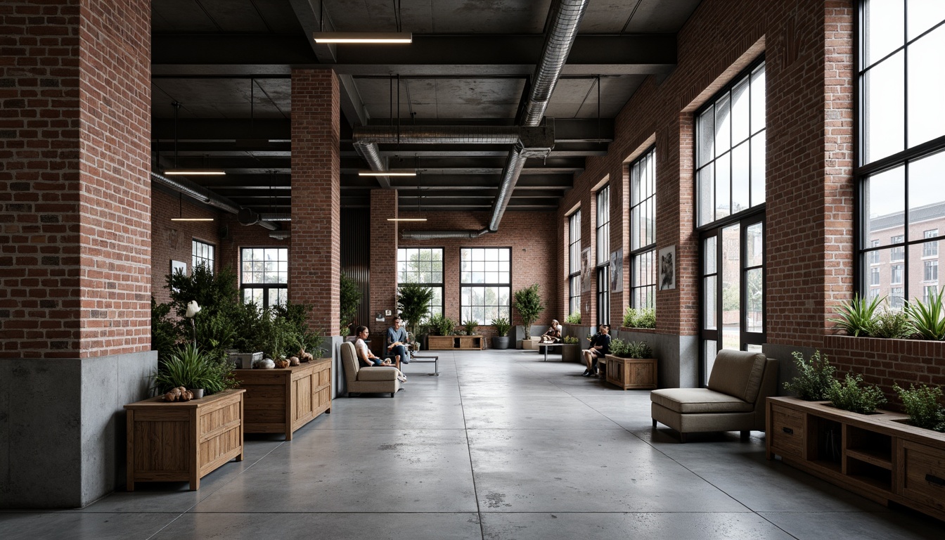 Prompt: Industrial factory setting, exposed brick walls, metal beams, concrete floors, minimalist decor, functional machinery, textured surfaces, distressed wood accents, industrial lighting fixtures, urban atmosphere, cloudy day, soft diffused lighting, shallow depth of field, 1/1 composition, realistic materials, ambient occlusion.