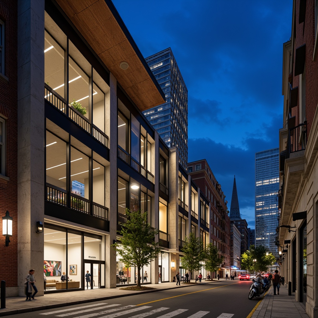 Prompt: Exposed concrete columns, sleek steel beams, minimalist cantilevered roofs, industrial chic aesthetic, polished metal accents, geometric patterned facades, modern urban landscape, bustling city streets, vibrant street art, eclectic mix of old and new buildings, dramatic nighttime lighting, shallow depth of field, 1/1 composition, realistic textures, ambient occlusion.