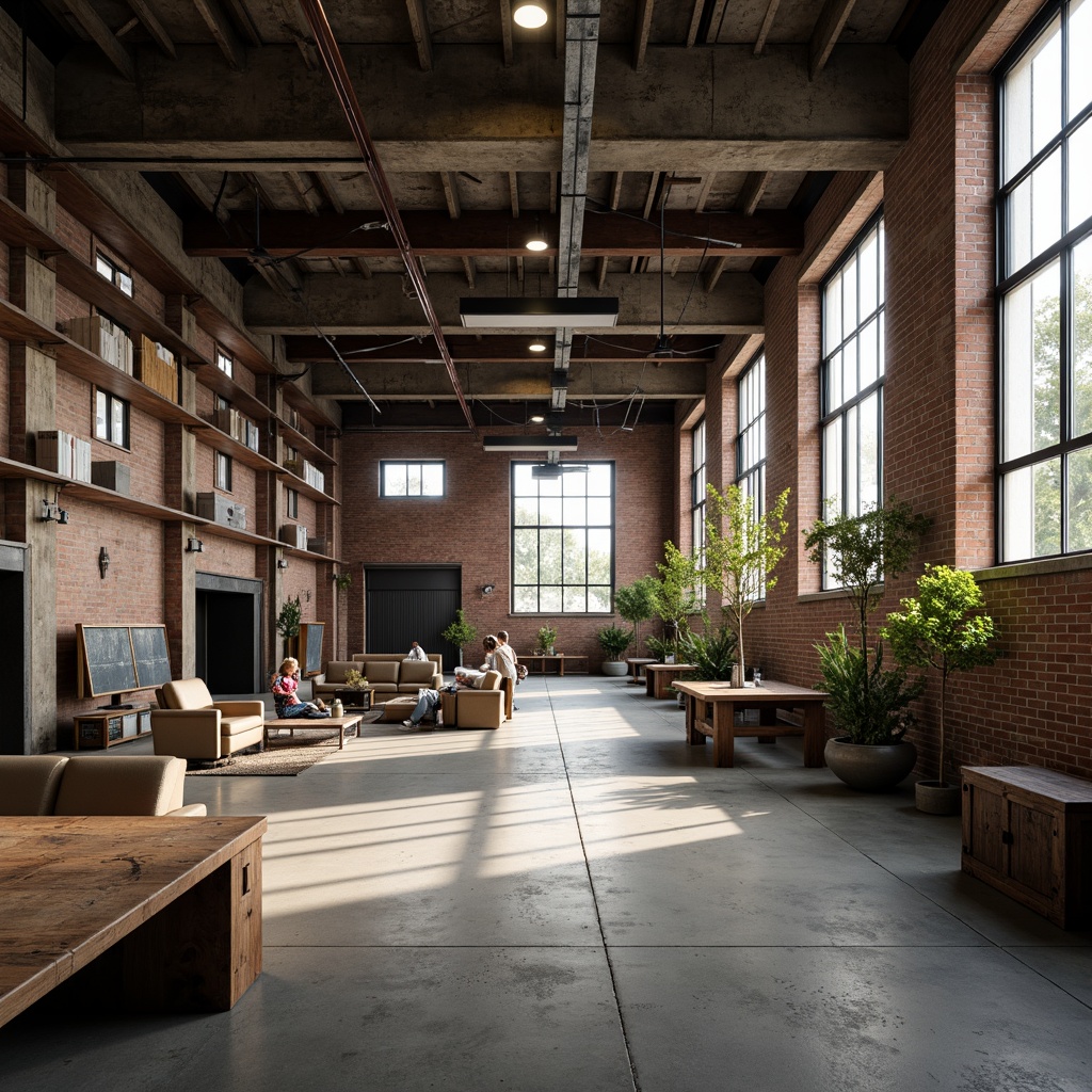 Prompt: Industrial factory setting, exposed brick walls, metal beams, concrete floors, minimalist decor, functional lighting, textured surfaces, distressed wood accents, rusty metal details, urban atmosphere, soft natural light, shallow depth of field, 1/1 composition, realistic materials, ambient occlusion.