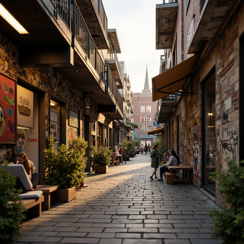 Prompt: Rustic wooden planks, distressed metal sheets, rough stone walls, vibrant graffiti murals, eclectic urban landscapes, gritty alleyways, worn brick facades, ornate architectural details, intricate mosaic patterns, warm golden lighting, shallow depth of field, 1/1 composition, realistic textures, ambient occlusion.