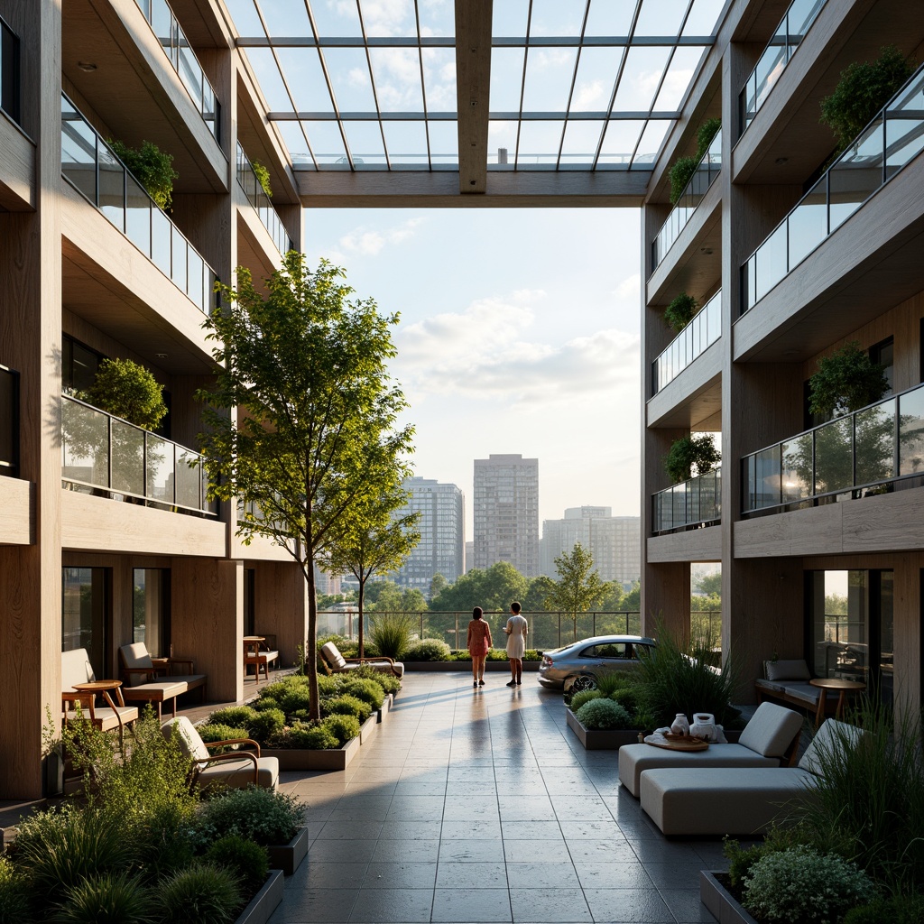 Prompt: Eco-friendly dormitory, polycarbonate walls, translucent roofing, natural ventilation, energy-efficient lighting, minimalist decor, recycled furniture, greenery-filled balconies, urban cityscape views, modern architecture, sleek lines, industrial chic aesthetic, soft warm glow, shallow depth of field, 1/1 composition, realistic textures, ambient occlusion.