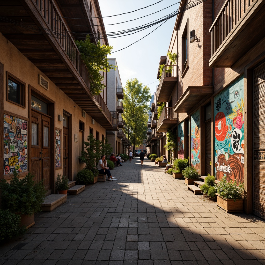 Prompt: Rustic wooden planks, distressed metal sheets, rough stone walls, vibrant graffiti murals, eclectic urban landscapes, gritty alleyways, worn brick facades, ornate architectural details, intricate mosaic patterns, warm golden lighting, shallow depth of field, 1/1 composition, realistic textures, ambient occlusion.