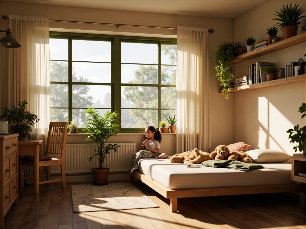 Prompt: Cozy dorm room, large windows, soft natural light, warm beige walls, comfortable bedding, wooden furniture, plants on shelves, calm atmosphere, morning sunlight, gentle shadows, 1/1 composition, shallow depth of field, realistic textures, ambient occlusion.