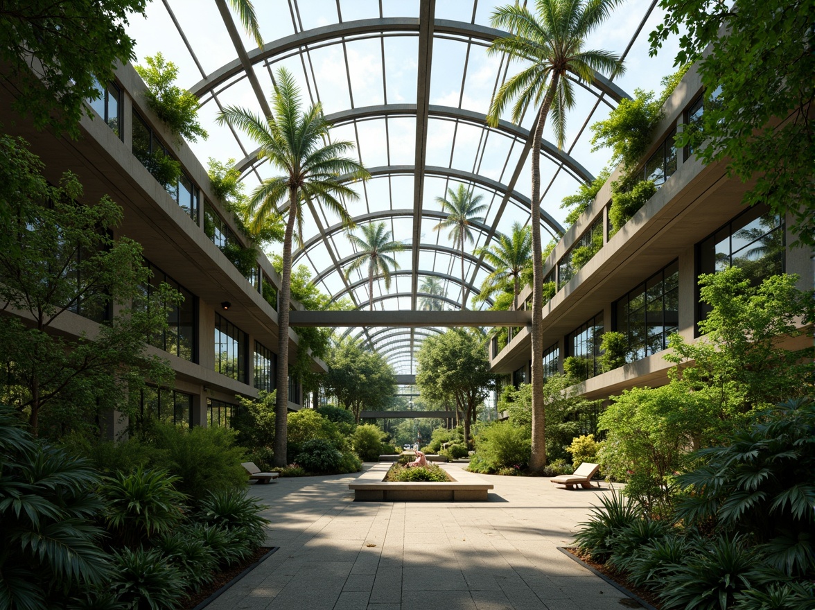 Prompt: Lush tropical plants, futuristic greenhouse architecture, curved glass surfaces, steel frames, automated irrigation systems, misting humidifiers, natural ventilation, abundant sunlight, soft warm lighting, shallow depth of field, 3/4 composition, panoramic view, realistic textures, ambient occlusion, vibrant green walls, living roofs, organic shapes, biomimicry elements, sustainable materials, eco-friendly systems, innovative climate control, futuristic furniture, minimalist decor, serene ambiance, peaceful atmosphere.