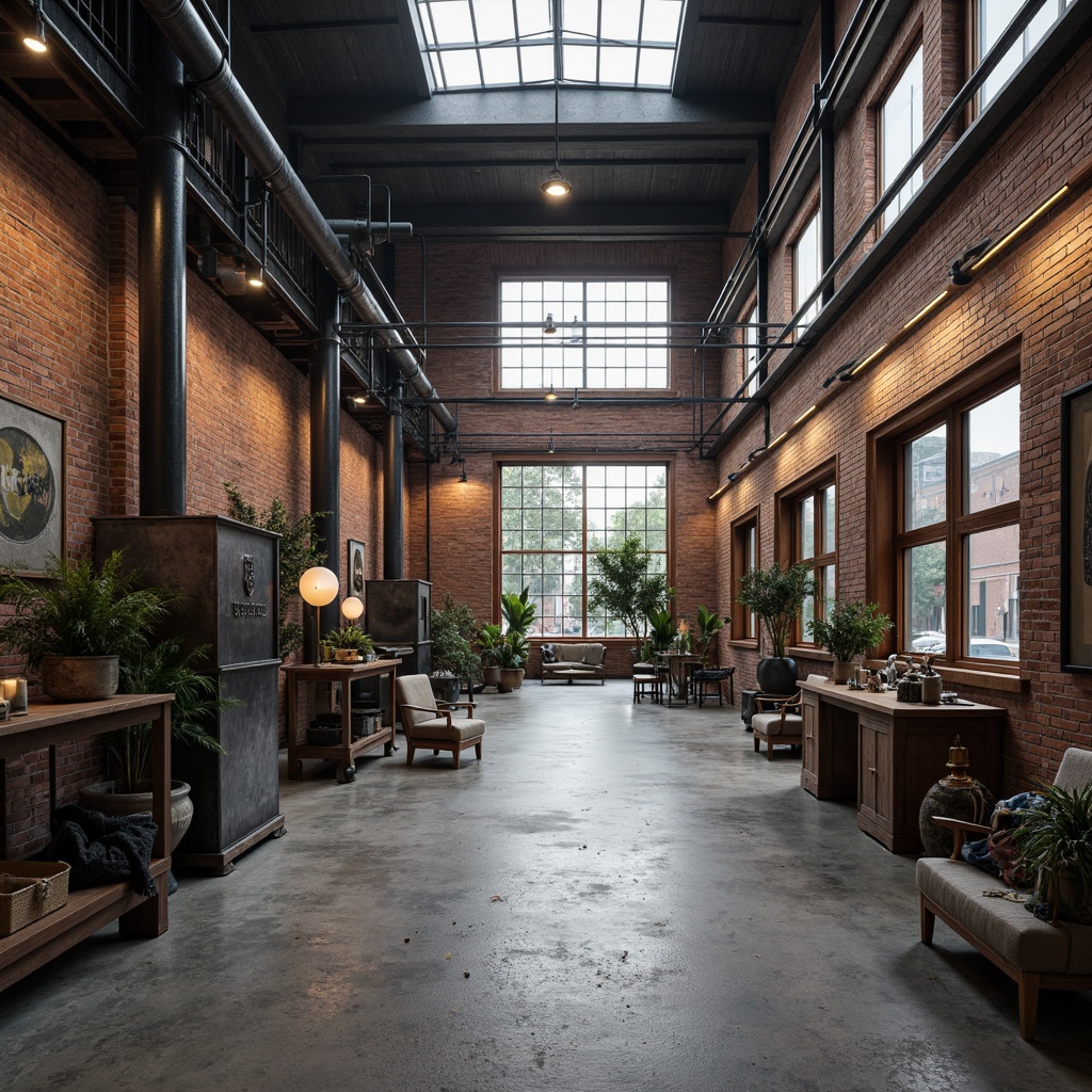 Prompt: Industrial factory setting, exposed brick walls, metal beams, concrete floors, minimalist decor, functional machinery, textured surfaces, distressed wood accents, industrial lighting fixtures, urban atmosphere, cloudy day, soft diffused lighting, shallow depth of field, 1/1 composition, realistic materials, ambient occlusion.