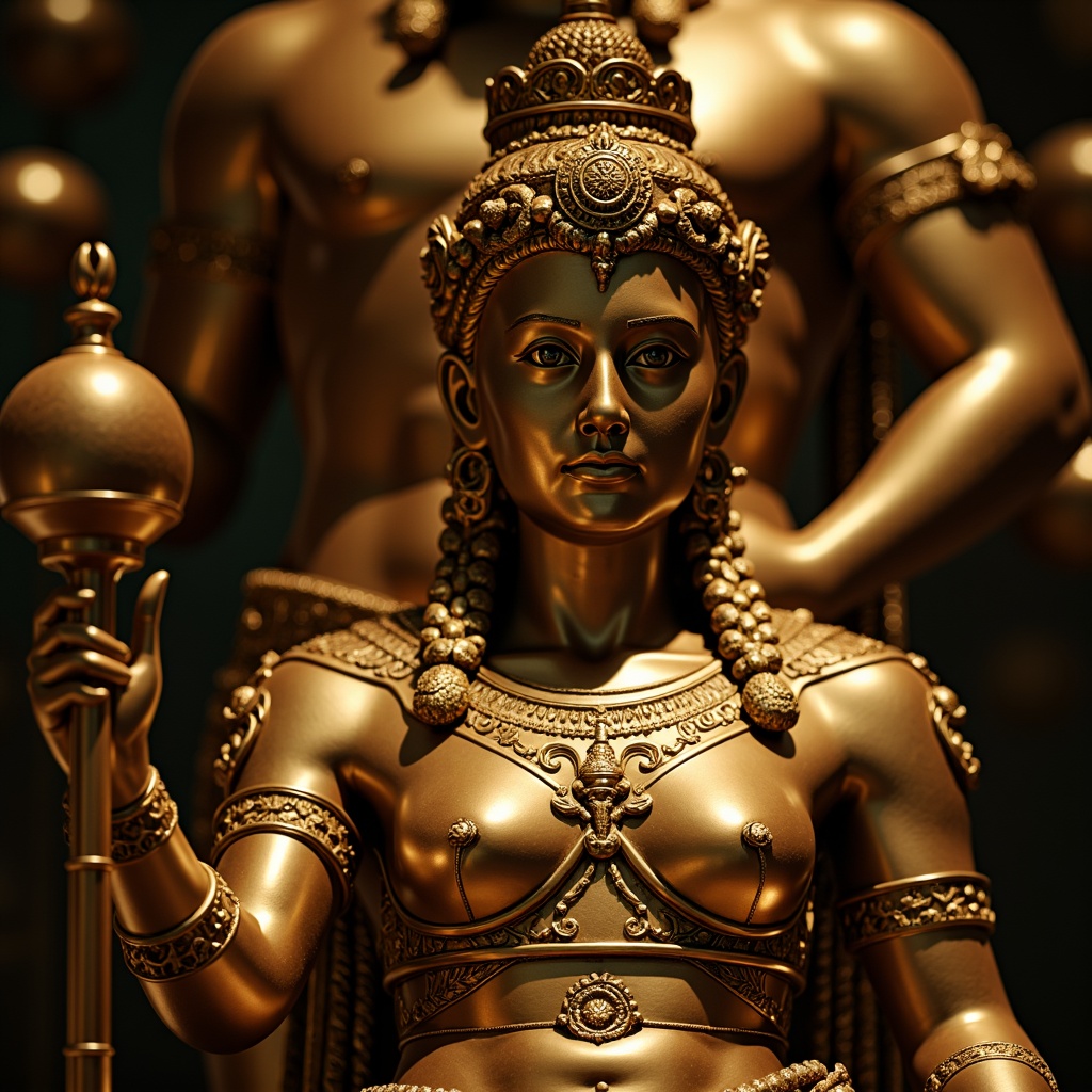 Prompt: Luxurious bronze statue, intricate metalwork details, warm golden color, high-gloss finish, ornate decorations, ancient Greek-inspired designs, museum-quality display, softbox lighting, shallow depth of field, 1/1 composition, realistic reflections, ambient occlusion.