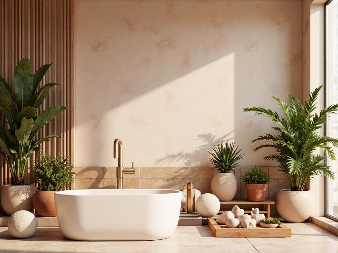 Prompt: Soft peach tones, creamy whites, warm beige accents, rich walnut wood, subtle gold metallic hints, delicate linen textures, natural stone backgrounds, earthy terracotta pots, lush green foliage, misty morning light, shallow depth of field, 1/2 composition, realistic renderings, ambient occlusion.