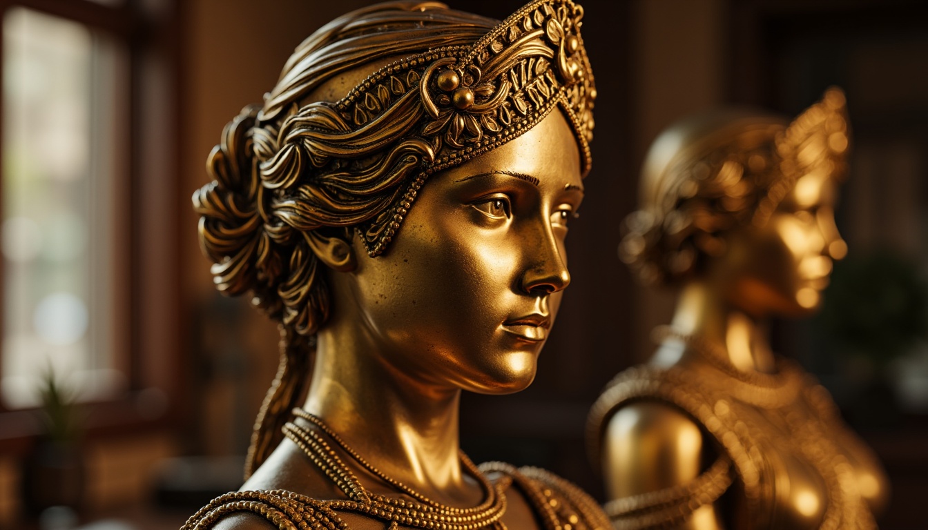 Prompt: Luxurious bronze statue, intricate metalwork details, warm golden color, high-gloss finish, ornate decorations, ancient Greek-inspired designs, museum-quality display, softbox lighting, shallow depth of field, 1/1 composition, realistic reflections, ambient occlusion.